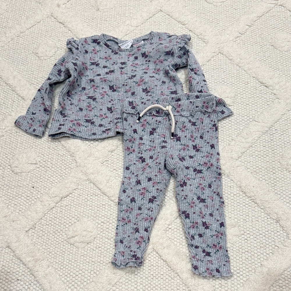 Adorable Zara Lounge Set - Gray with Purple Floral Patterns